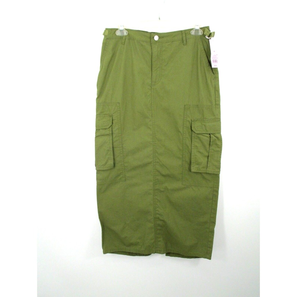 NWT WILD FABLE Maxi Cargo Skirt Women XS Olive Green Flap Pockets Elastic Waist